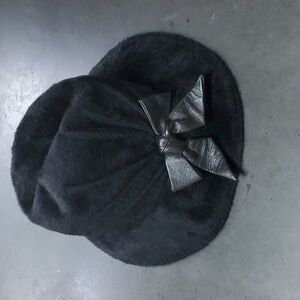 Frank Olive fuzzy pleated hat